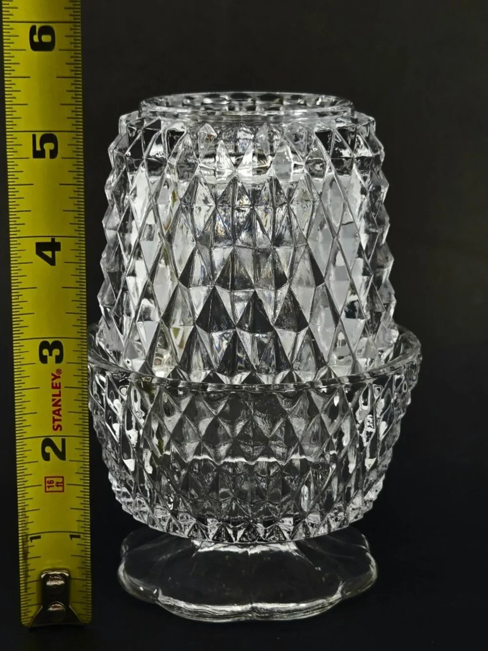 Vintage Diamond-Cut Clear Fairy Lamp, Fairy Light Candle Holder w/Pedestal Base - Picture 4 of 9